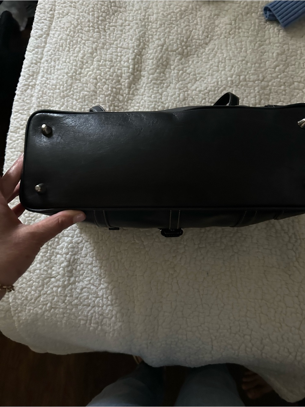 Coach Black Leather Duffel Satchel with Buckle Strap and Double Handles - Picture 9 of 14